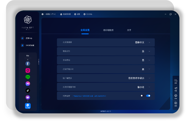 中文与全局设置界面示意